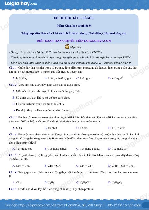 Đề thi học kì 2 KHTN 9 Cánh diều - Đề số 1